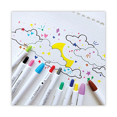 Zebra ClickArt Porous Point Pen, Retractable, Fine 0.6 mm, Assorted Ink and Barrel Colors, 12/Pack (ZEB69012)