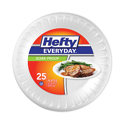 Hefty Soak Proof Tableware, Foam Plates, 10.25" dia, White, 25/Pack, 10 Packs/Carton (RFPD21029CT)
