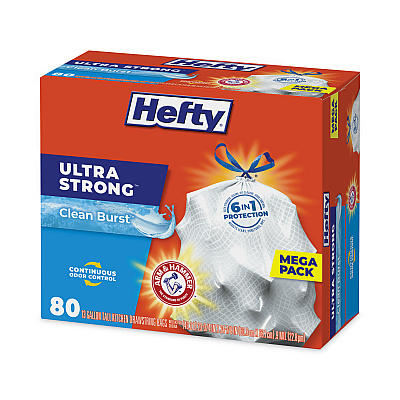 Hefty Ultra Strong Scented Tall Kitchen Bags, Drawstring, 13 gal, Clean Burst, 24.75" x 24.88", White, 80 Bags/Box, 3 Boxes/Carton (PCTE88356CT)