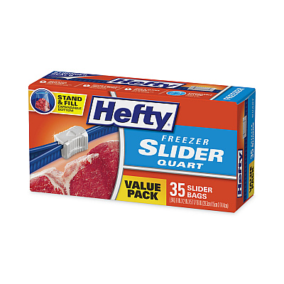 Hefty Slider Stand and Fill Freezer Storage Bags, 32 oz, 7" x 8", Clear, 35/Box (RFPR88079)