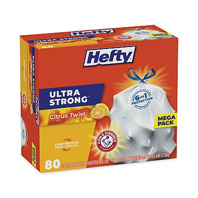 Hefty Ultra Strong Scented Tall Kitchen Bags, Drawstring, 13 gal, Citrus Twist, 23.75" x 24.88", White, 80 Bags/Box, 3 Boxes/Carton (PCTE88354CT)