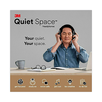 3M Quiet Space Headphones, Black (MMMQUIETSPSIOC)
