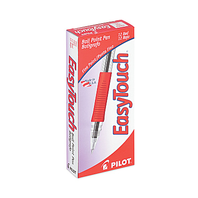 Pilot EasyTouch Ballpoint Pen, Stick, Fine 0.7 mm, Red Ink, Clear/Red Barrel, Dozen (PIL32003)