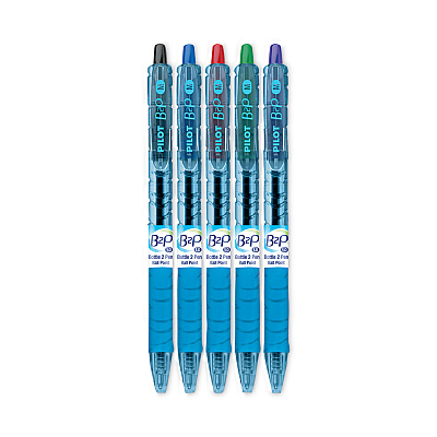 Pilot B2P Bottle-2-Pen Recycled Ballpoint Pen, Retractable, Medium 1 mm, Assorted Ink Colors, Translucent Blue Barrel, 5/Pack (PIL32814)