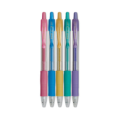 Pilot G2 Metallics Gel Pen, Retractable, Fine 0.7 mm, Assorted Metallic Ink Colors, Assorted Barrel Colors, 5/Pack (PIL34404)