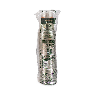 Dart Bare Eco-Forward RPET Cold Cups, 16 oz to 18 oz, Leaf Design, Clear, 50/Pack (DCCRTP16DBAREPK)