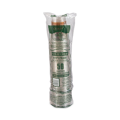 Dart Bare Eco-Forward RPET Cold Cups, ProPlanet Seal, 12 oz to 14 oz, Leaf Design, Clear, Squat, 50/Pack, 20 Packs/Carton (DCCRTP12BARECT)