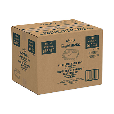 Dart ClearPac Large Nacho Tray, 2-Compartments, 3.3 oz, 6.2 x 6.2 x 1.6, Clear, Plastic, 500/Carton (DCCC68NT2)