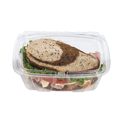 Dart ClearPac SafeSeal rPET Tamper-Resistant Container, ProPlanet Seal, Flat Lid, 24oz, 6.4 x 1.9 x 7.1, Clear, 100/Bag, 2 Bags/CT (DCCCH24DEF)