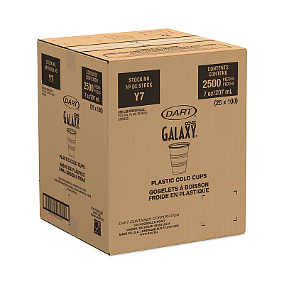 Dart High-Impact Polystyrene Cold Cups, 7 oz, Translucent, 100 Cups/Sleeve, 25 Sleeves/Carton (DCCY7)