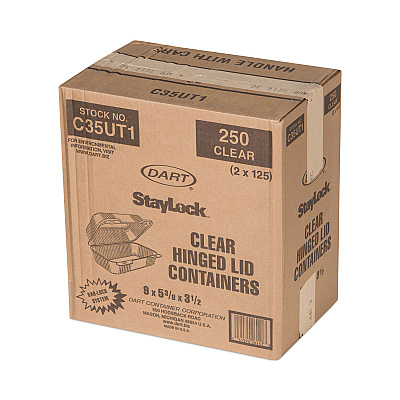 Dart StayLock Clear Hinged Lid Containers, 5.4 x 9 x 3.5, Clear, Plastic, 250/Carton (DCCC35UT1)