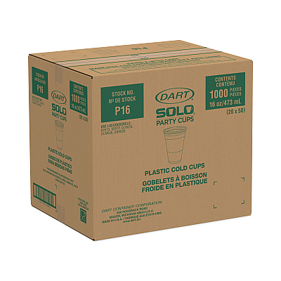 Dart SOLO Party Plastic Cold Drink Cups, 16 oz, 50/Sleeve, 20 Sleeves/Carton (DCCP16)