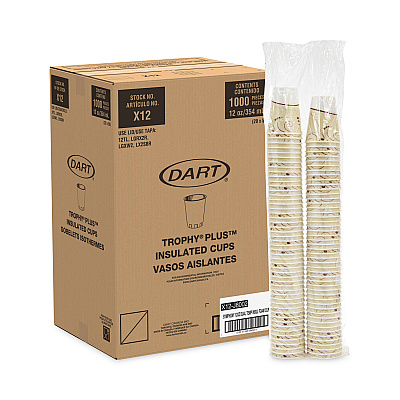 Dart Trophy Plus Dual Temperature Insulated Cups in Symphony Design, 12 oz, Beige, 1,000/Carton (SCCX12J8002CT)