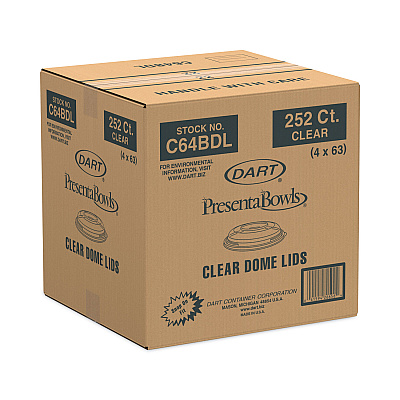 Dart PresentaBowls Clear Dome Lids, 7.3 Diameter x 1.1 h, Clear, Plastic, 63 Lids/Bag, 4 Bags/Carton (DCCC64BDL)