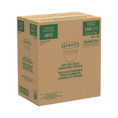 Dart Foam Container, Squat, 6 oz, White, 50/Pack, 20 Packs/Carton (DCC6B12)