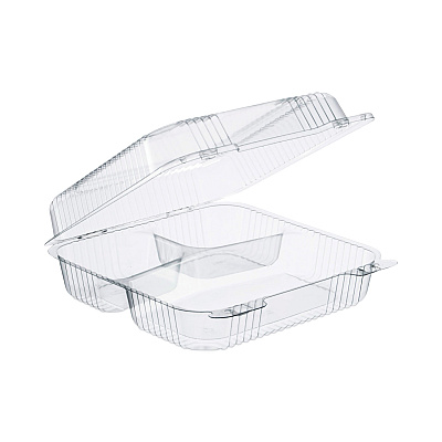 Dart StayLock Clear Hinged Lid Containers, 3-Compartment, 8.6 x 9 x 3, Clear, Plastic, 100/Packs, 2 Packs/Carton (DCCC55UT3)