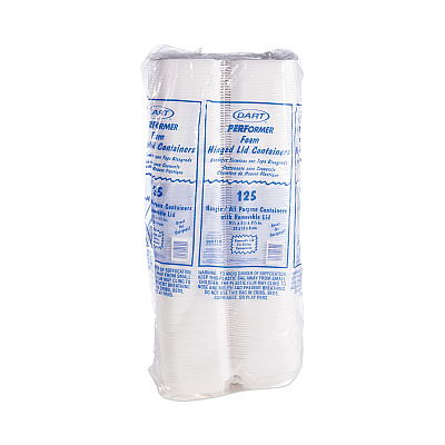 Dart Foam Hinged Lid Container, Hoagie Container with Removable Lid, 5.3 x 9.8 x 3.3, White, 125/Bag, 4 Bags/Carton (DCC99HT1R)