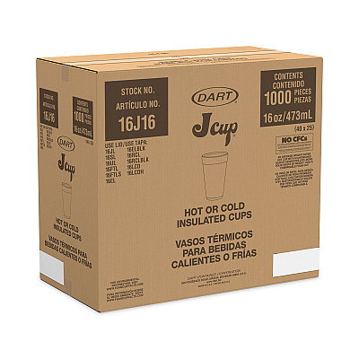 Dart Horizon Hot/Cold Foam Drinking Cups, 16 oz, Printed, Cranberry/White, 25/Bag, 40 Bags/Carton (DCC16J16H)