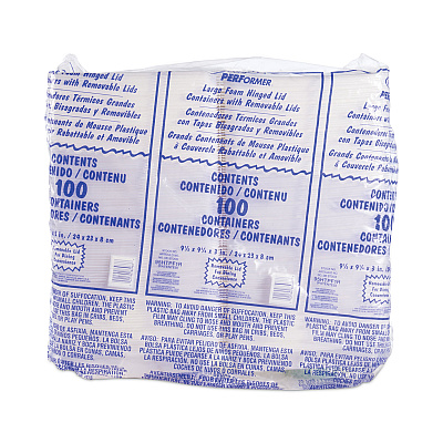 Dart Foam Hinged Lid Container, Performer Perforated Lid, 9.3 x 9.5 x 3, White, 100/Bag, 2 Bag/Carton (DCC95HTPF1R)