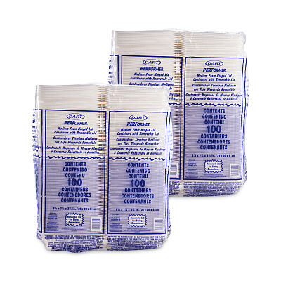 Dart Foam Hinged Lid Containers, 1-Compartment, 8.38" x 7.78" x 3.25", White, 200/Carton (DCC85HT1R)
