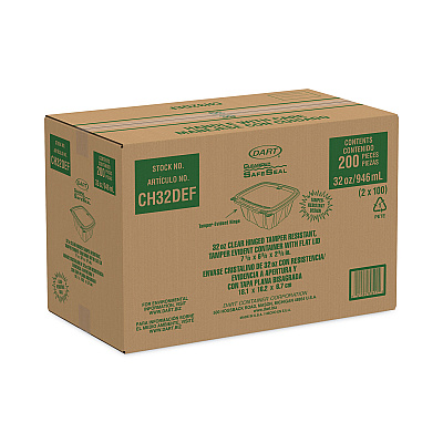 Dart ClearPac SafeSeal rPET Tamper-Resistant Container, ProPlanet Seal, Flat Lid, 32oz, 6.4 x 2.6 x 7.1, Clear, 100/Bag, 2 Bags/CT (DCCCH32DEF)