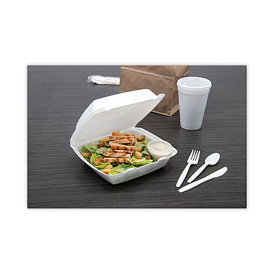 Dart Foam Hinged Lid Containers, 1-Compartment, 8.38" x 7.78" x 3.25", White, 200/Carton (DCC85HT1R)