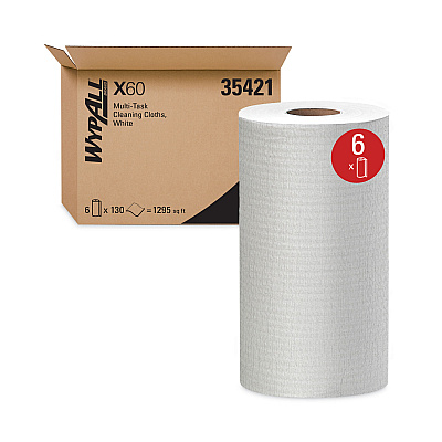WypAll General Clean X60 Cloths, Small Roll, 13.5 x 19.6, White, 130/Roll, 6 Rolls/Carton (KCC35421)
