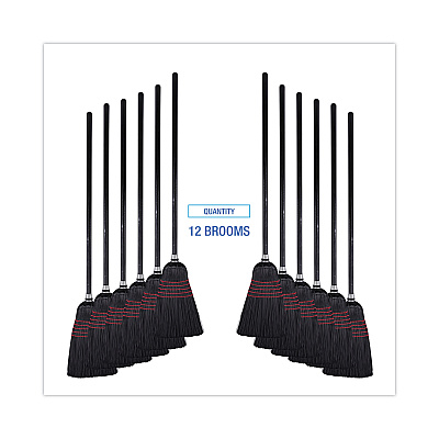Boardwalk Flagged Tip Poly Bristle Janitor Brooms, 10 x 58.5, Wood Handle, Natural/Black, 12/Carton (BWK930BP)