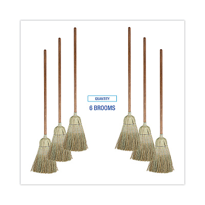 Boardwalk Corn/Fiber Brooms, Corn/Synthetic Fiber Bristles, 60" Overall Length, Gray/Natural, 6/Carton (BWKBR10002)