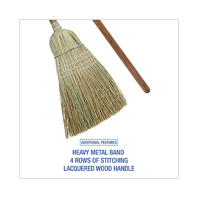 Boardwalk Corn/Fiber Brooms, Corn/Synthetic Fiber Bristles, 60" Overall Length, Gray/Natural, 6/Carton (BWKBR10002)