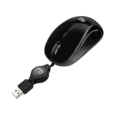Adesso Illuminated Retractable Mouse, USB 2.0, Left/Right Hand Use, Black (IMOUSES8B)