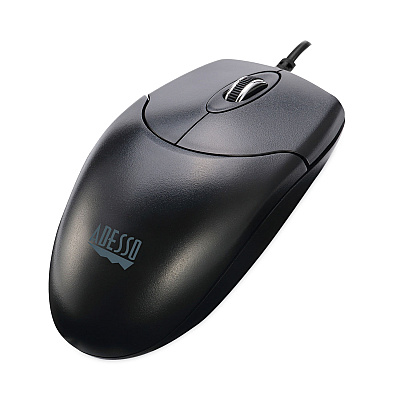 Adesso Three-Button Desktop Optical Scroll USB Mouse, USB 2.0, Left/Right Hand Use, Black (HC3003US)