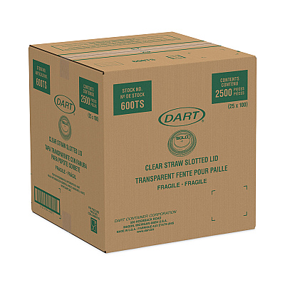 Solo Straw-Slot Cold Cup Lids, Fits 10 oz Cups, Clear, 100 Pack, 25 Packs/Carton (DCC600TS)