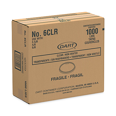 Dart Non-Vented Container Lids, Clear, Plastic, 100/Pack, 10 Packs/Carton (DCC6CLR)