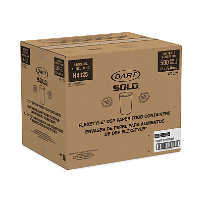 Solo Flexstyle Double Poly Paper Containers, 32 oz, White, Paper, 25/Pack, 20 Packs/Carton (SCCH4325U)