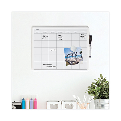 U Brands Magnetic Dry Erase Monthly Calendar, 14 x 11.66, White Surface, White Plastic Frame (UBR260U0004)