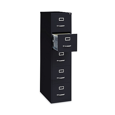Alera Five-Drawer Economy Vertical File, Letter-Size File Drawers, 15" x 26.5" x 61.37", Black (ALEHVF1562BL)
