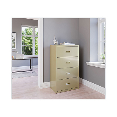 Hirsh Industries Lateral File Cabinet, 4 Letter/Legal/A4-Size File Drawers, Putty, 30 x 18.62 x 52.5 (HID14956)