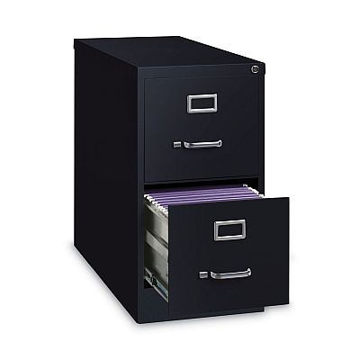 Alera Two-Drawer Economy Vertical File, Letter-Size File Drawers, 15" x 26.5" x 28.37", Black (ALEHVF152629BL)