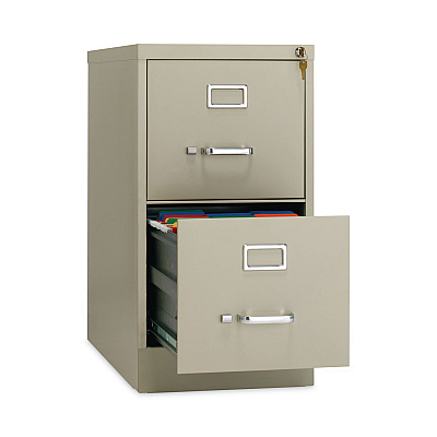 Alera Two-Drawer Economy Vertical File, Letter-Size File Drawers, 15" x 26.5" x 28.37", Putty (ALEHVF152629PY)