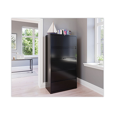 Hirsh Industries Lateral File Cabinet, 5 Letter/Legal/A4-Size File Drawers, Black, 36 x 18.62 x 67.62 (HID14992)