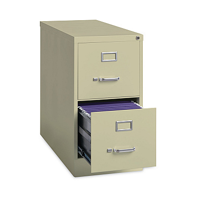 Alera Two-Drawer Economy Vertical File, Letter-Size File Drawers, 15" x 26.5" x 28.37", Putty (ALEHVF152629PY)