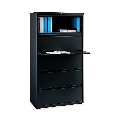 Hirsh Industries Lateral File Cabinet, 5 Letter/Legal/A4-Size File Drawers, Black, 36 x 18.62 x 67.62 (HID14992)