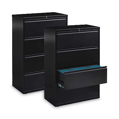 Hirsh Industries Lateral File Cabinet, 4 Letter/Legal/A4-Size File Drawers, Black, 36 x 18.62 x 52.5 (HID14989)