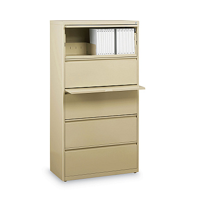 Alera Lateral File, Five Legal/Letter/A4-Size File Drawers, 30" x 18.62" x 67.62", Putty (ALEHLF3067PY)