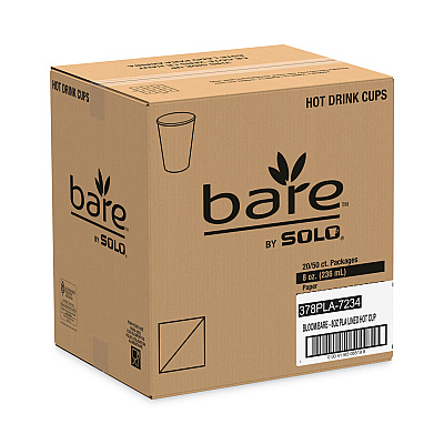Solo Bare Eco-Forward PLA Paper Hot Cups, 8 oz, Leaf Design, White/Green/Orange, 50/Bag, 20 Bags/Carton (SCC378PLABB)