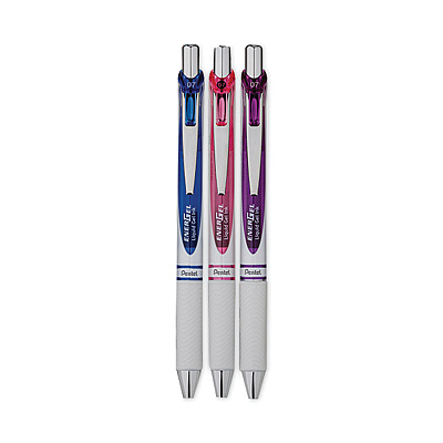 Pentel EnerGel Pearl Gel Pen, Retractable, Medium 0.7 mm, Assorted Ink and Barrel, 3/Pack (PENBL77WBPS3M2)