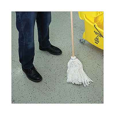 Boardwalk Handle/Deck Mops, #16 White Rayon Head, 48" Natural Wood Handle (BWK116R)