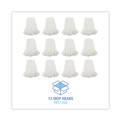Boardwalk Premium Cut-End Wet Mop Heads, Rayon, 16oz, White, 12/Carton (BWK216RCT)