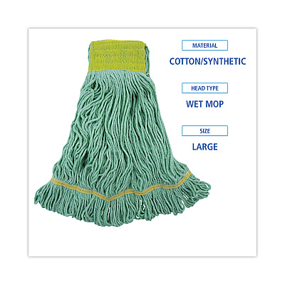 Boardwalk EcoMop Looped-End Mop Head, Recycled Fibers, Large Size, Green, 12/Carton (BWK1200LCT)